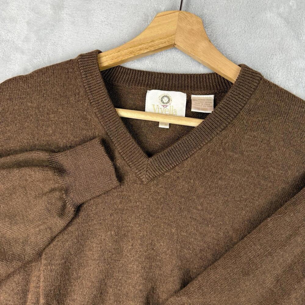 Viyella 100% Merino Wool V-Neck Sweater Brown Classic Knit Mens M Heritage VTG - Picture 2 of 9